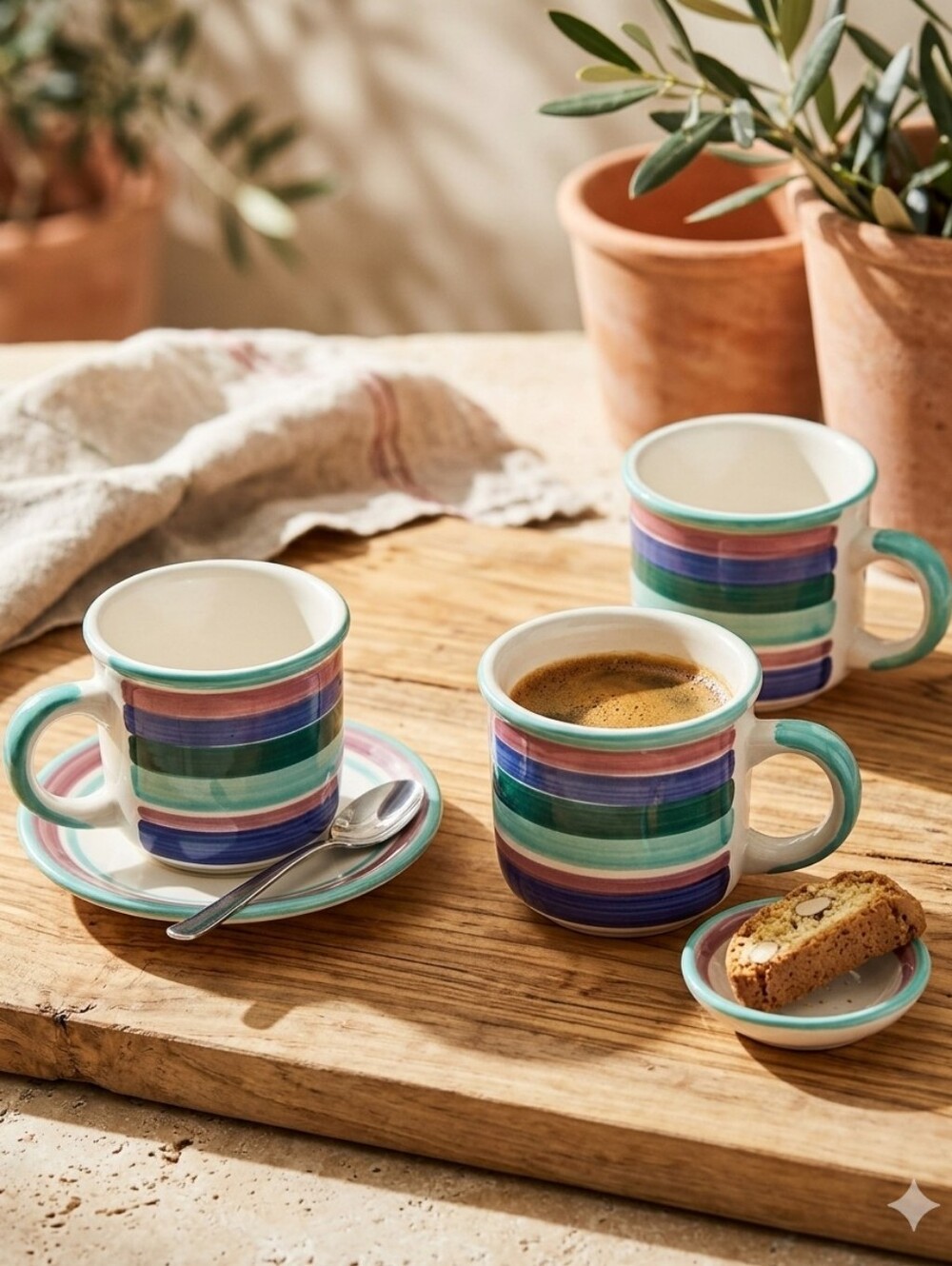 Pier 1 Handpainted Striped Mugs Made in Italy Set of 3 Vintage